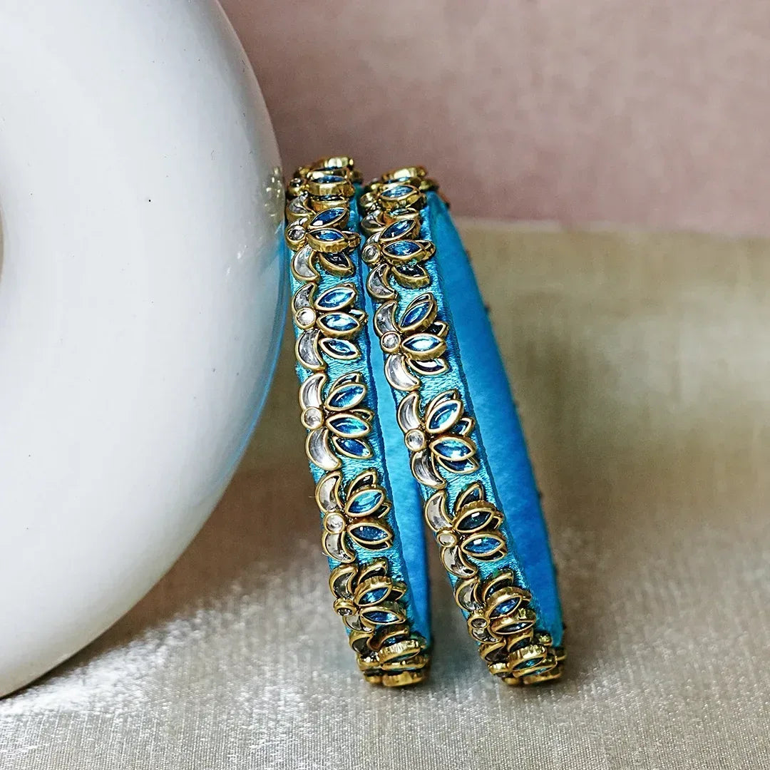 Handcrafted Silk Thread Kada Bangles with Lotus Motif for Women & Girls (Pack of 2) - The Golden Cascade